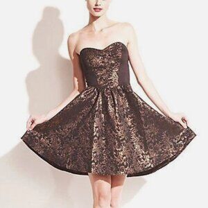 Betsey Johnson Jacquard Sweetheart Strapless A-Line Party Black Bronze Dress